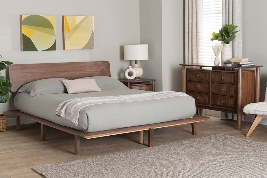 Baxton Studio Alyssa Japandi Walnut Brown Wood Queen Size 3-Piece Bedroom Set