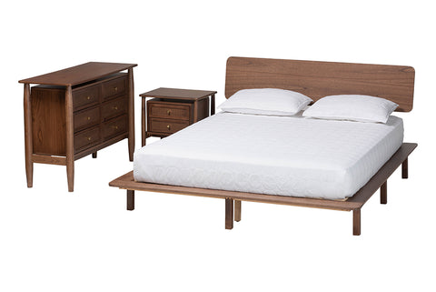 Baxton Studio Alyssa Japandi Walnut Brown Wood Queen Size 3-Piece Bedroom Set