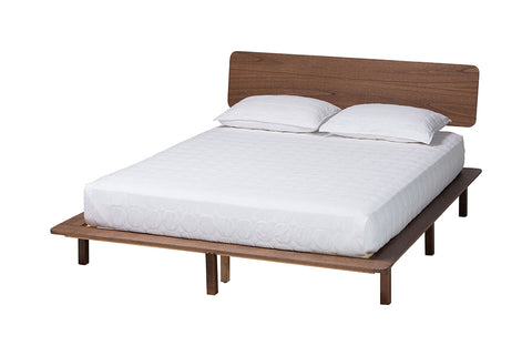 Baxton Studio Alyssa Japandi Walnut Brown Wood King Size Platform Bed