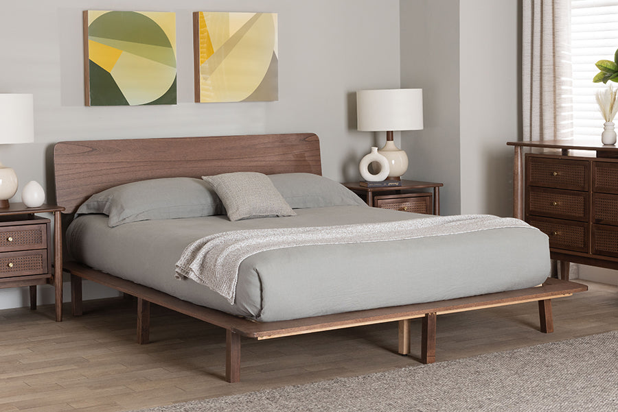 Baxton Studio Alyssa Japandi Walnut Brown Wood Queen Size Platform Bed