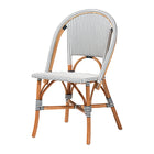 bali & pari Genica Classic French Two-Tone Navy and White Weaving and Natural Rattan Bistro Chair