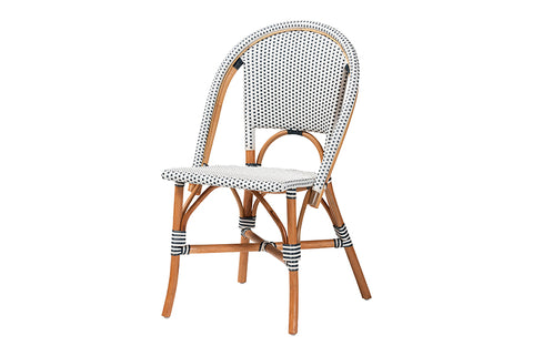 bali & pari Genica Classic French Two-Tone Navy and White Weaving and Natural Rattan Bistro Chair