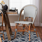 bali & pari Genica Classic French Two-Tone Navy and White Weaving and Natural Rattan Bistro Chair