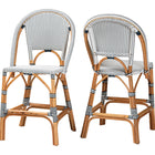 bali & pari Genica Classic French Two-Tone Navy and White Weaving and Natural Rattan 2-Piece Counter Stool Set