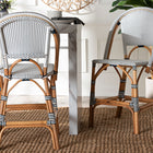 bali & pari Genica Classic French Two-Tone Navy and White Weaving and Natural Rattan 2-Piece Counter Stool Set