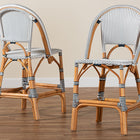 bali & pari Genica Classic French Two-Tone Navy and White Weaving and Natural Rattan 2-Piece Counter Stool Set