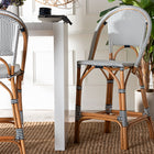 bali & pari Genica Classic French Two-Tone Navy and White Weaving and Natural Rattan Bar Stool
