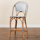 bali & pari Genica Classic French Two-Tone Navy and White Weaving and Natural Rattan Bar Stool