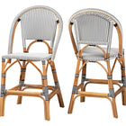 bali & pari Genica Classic French Two-Tone Black and White Weaving and Natural Rattan 2-Piece Counter Stool Set