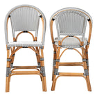 bali & pari Genica Classic French Two-Tone Black and White Weaving and Natural Rattan 2-Piece Counter Stool Set