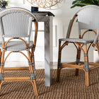 bali & pari Genica Classic French Two-Tone Black and White Weaving and Natural Rattan 2-Piece Counter Stool Set