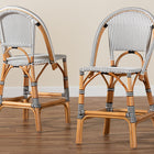 bali & pari Genica Classic French Two-Tone Black and White Weaving and Natural Rattan 2-Piece Counter Stool Set