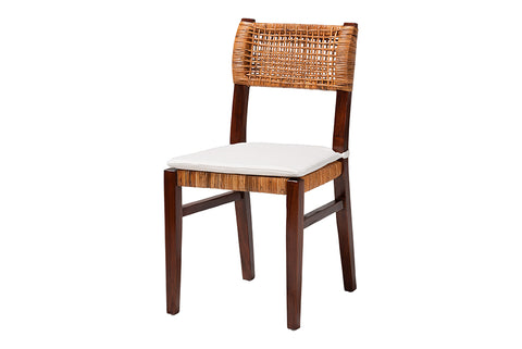 bali & pari Dameka Bohemian Light Honey Rattan and Dark Brown Wood Dining Chair
