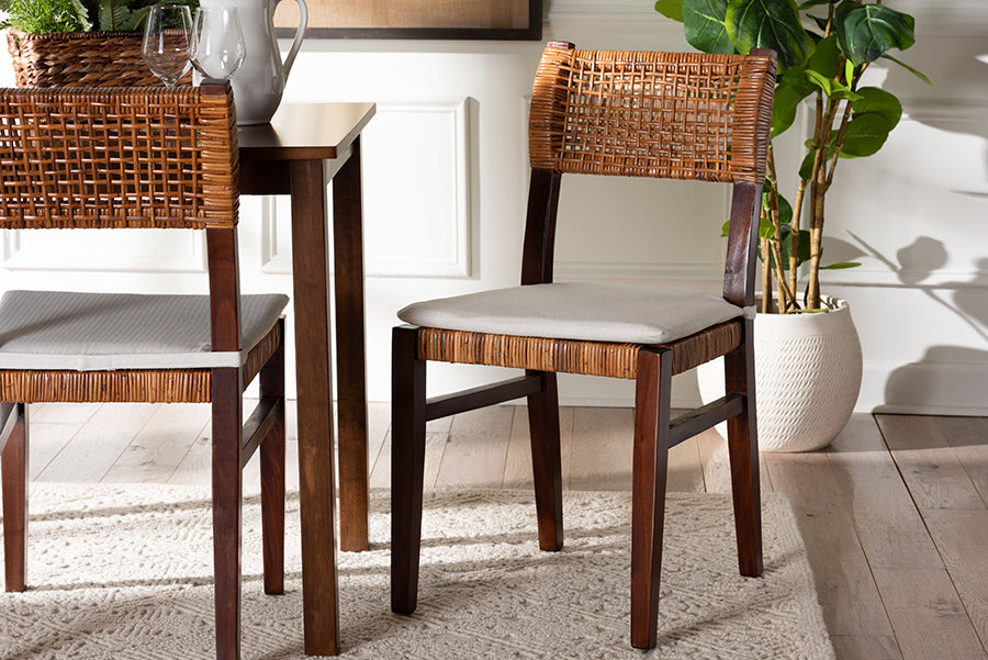 bali & pari Dameka Bohemian Light Honey Rattan and Dark Brown Wood Dining Chair