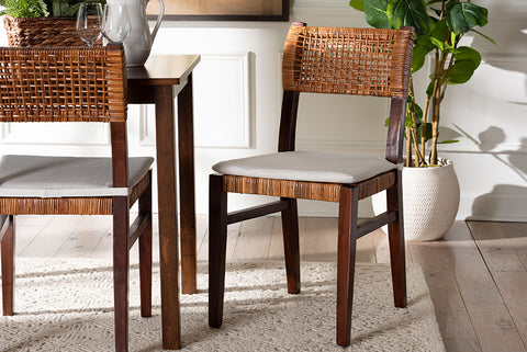 bali & pari Dameka Bohemian Light Honey Rattan and Dark Brown Wood Dining Chair