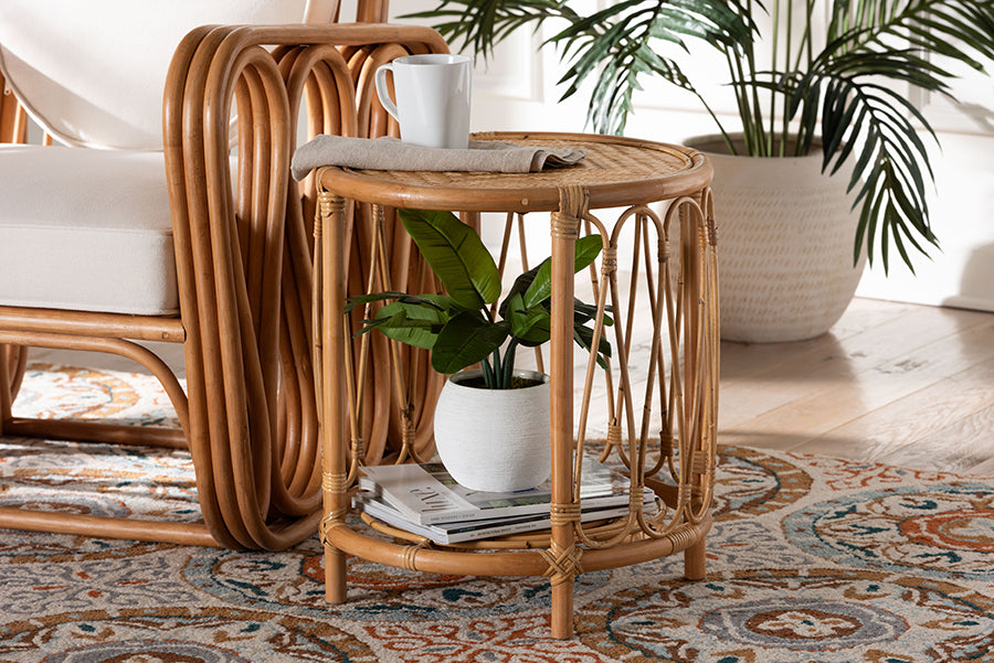 bali & pari Berilo Bohemian Light Honey Rattan End Table