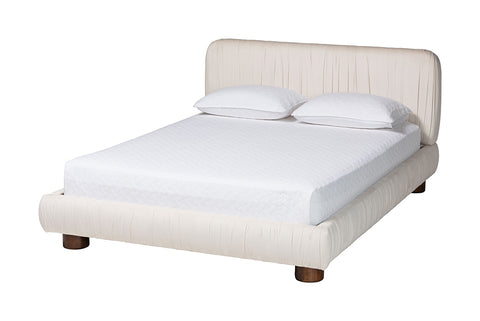 Baxton Studio Emsley Luxe Ivory Pleated Velvet Queen Size Platform Bed