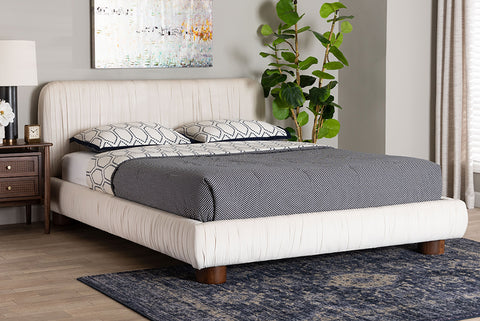 Baxton Studio Emsley Luxe Ivory Pleated Velvet Queen Size Platform Bed