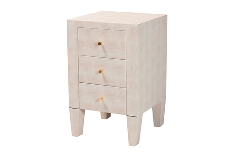 Baxton Studio Leyna Modern Beige Faux Shagreen 3-Drawer End Table