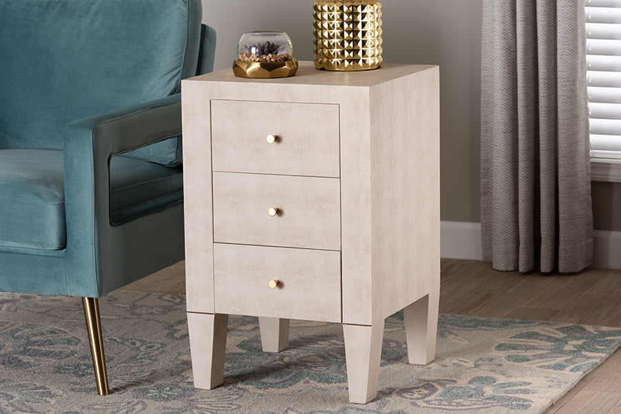 Baxton Studio Leyna Modern Beige Faux Shagreen 3-Drawer End Table