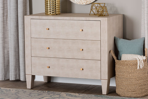 Baxton Studio Leyna Modern Beige Faux Shagreen 3-Drawer Storage Cabinet