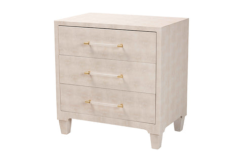 Baxton Studio Nira Modern Beige Faux Shagreen 3-Drawer Storage Cabinet