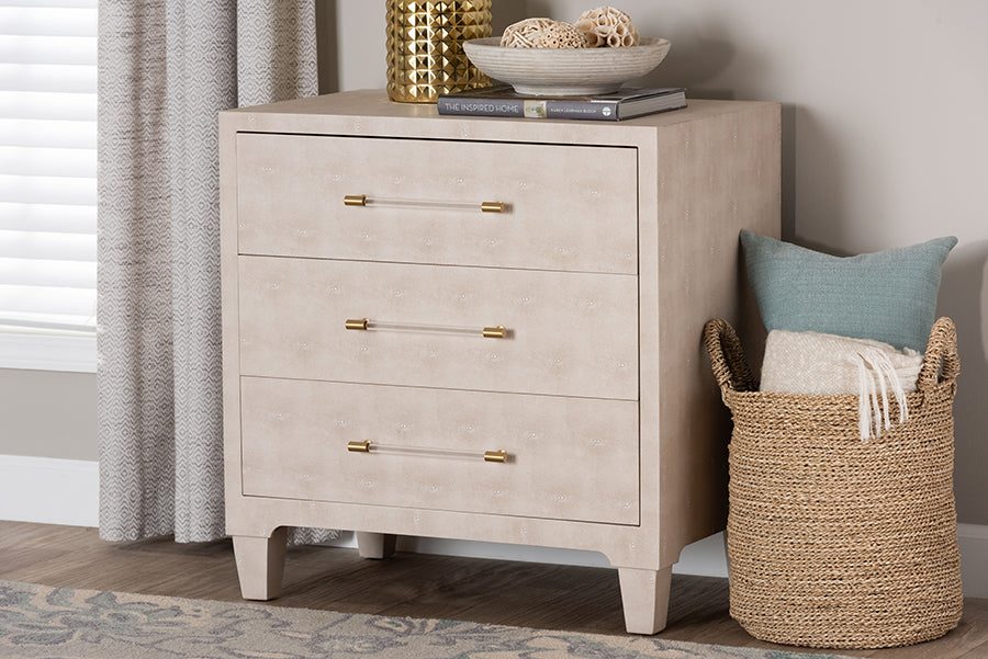 Baxton Studio Nira Modern Beige Faux Shagreen 3-Drawer Storage Cabinet