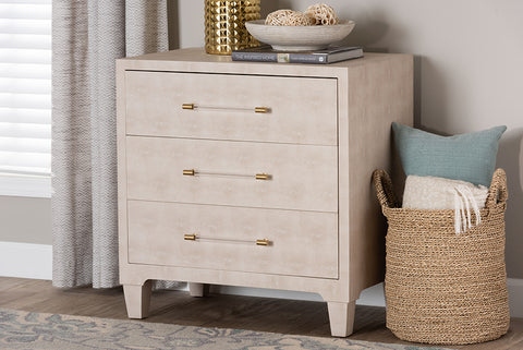 Baxton Studio Nira Modern Beige Faux Shagreen 3-Drawer Storage Cabinet