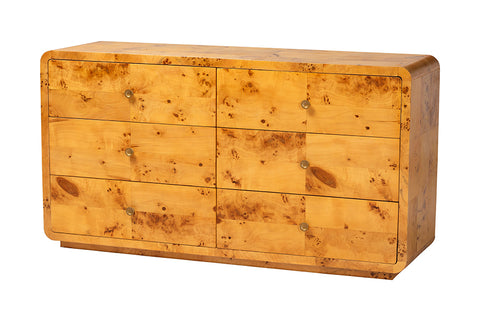 bali & pari Netra Modern and Contemporary Natural Real Burl Wood 6-Drawer Dresser
