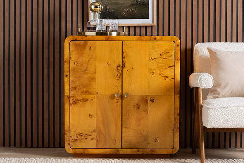 bali & pari Netra Modern and Contemporary Natural Real Burl Wood Storage Cabinet