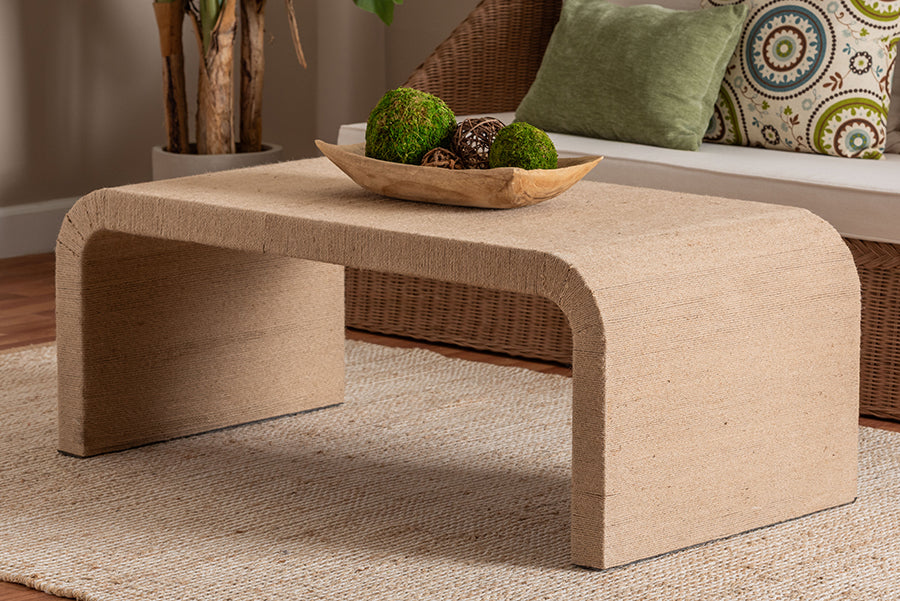 bali & pari Eviana Japandi Natural Jute Waterfall Coffee Table