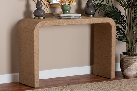 bali & pari Eviana Japandi Natural Jute Waterfall Console Table