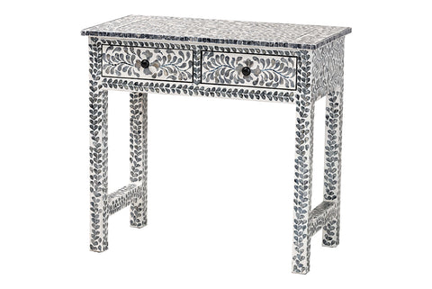 bali & pari Diata Coastal Black and White Mother of Pearl Capiz Shell 2-Drawer Console Table