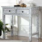 bali & pari Diata Coastal Black and White Mother of Pearl Capiz Shell 2-Drawer Console Table