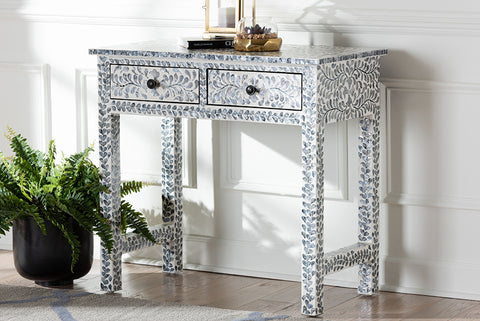 bali & pari Diata Coastal Black and White Mother of Pearl Capiz Shell 2-Drawer Console Table