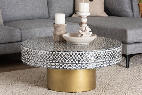 bali & pari Idra Coastal Black and White Mother of Pearl Capiz Shell Coffee Table