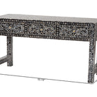bali & pari Elara Coastal Black and White Mother of Pearl Capiz Shell 3-Drawer Console Table