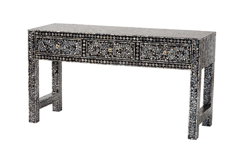 bali & pari Elara Coastal Black and White Mother of Pearl Capiz Shell 3-Drawer Console Table