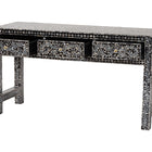 bali & pari Elara Coastal Black and White Mother of Pearl Capiz Shell 3-Drawer Console Table
