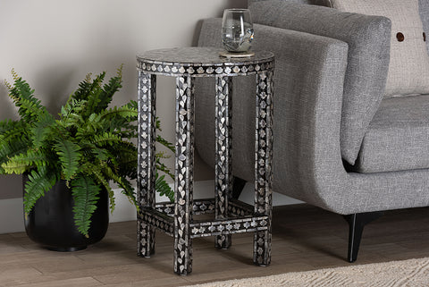 bali & pari Elara Coastal Black and White Mother of Pearl Capiz Shell End Table