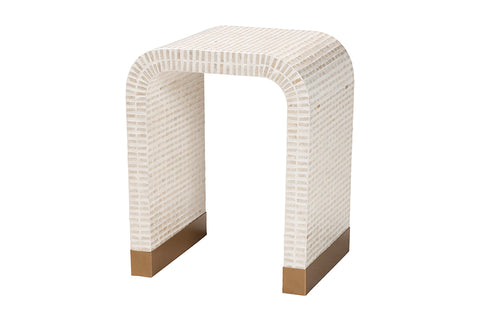 bali & pari Carlyn Coastal Beige and White Mother of Pearl Capiz Shell End Table