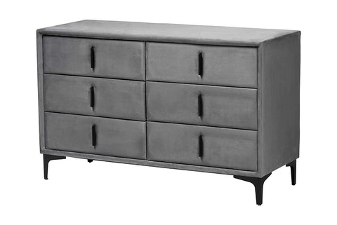 Baxton Studio Etienne Modern Slate Grey Velvet 6-Drawer Dresser
