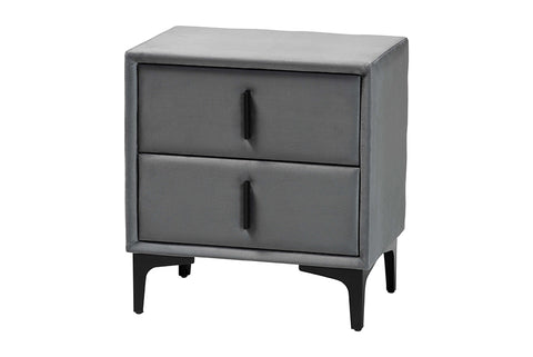Baxton Studio Etienne Modern Slate Grey Velvet 2-Drawer Nightstand