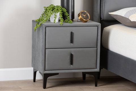 Baxton Studio Etienne Modern Slate Grey Velvet 2-Drawer Nightstand
