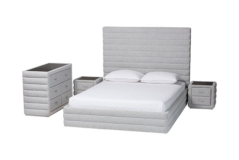 Baxton Studio Cadmus Modern Light Grey Channel-Tufted Fabric King Size 4-Piece Bedroom Set