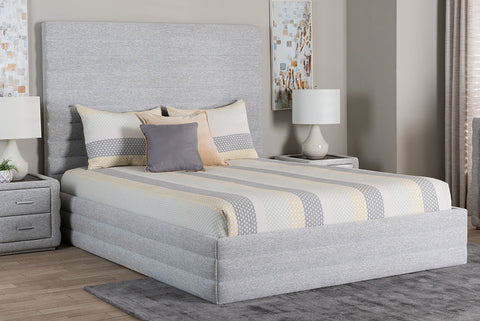 Baxton Studio Cadmus Modern Light Grey Channel-Tufted Fabric Queen Platform Bed