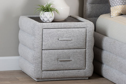 Baxton Studio Cadmus Modern Light Grey Channel-Tufted Fabric 2-Drawer Nightstand