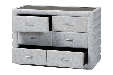 Baxton Studio Cadmus Modern Light Grey Channel-Tufted Fabric 4-Drawer Dresser