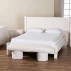 Baxton Studio Laria Modern White Teddy-Bear Fabric Queen Size 5-Piece Bedroom Set