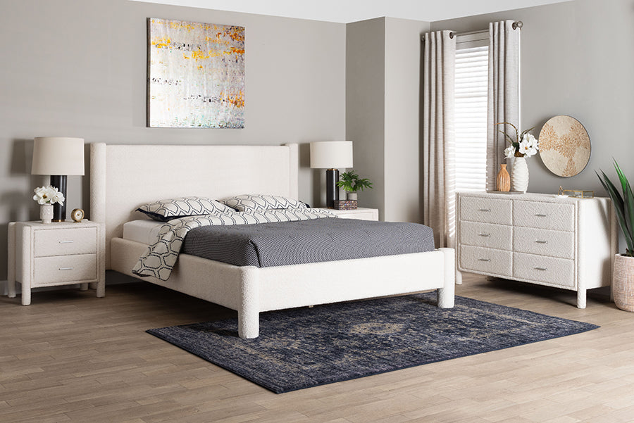 Baxton Studio Laria Modern White Teddy-Bear Fabric King Size 4-Piece Bedroom Set
